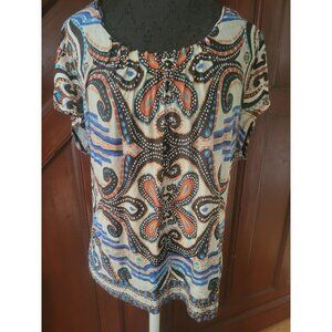 Chicos Multicolor Paisley Print Short Sleeve Top Size 3 Womens Lightweight Casua